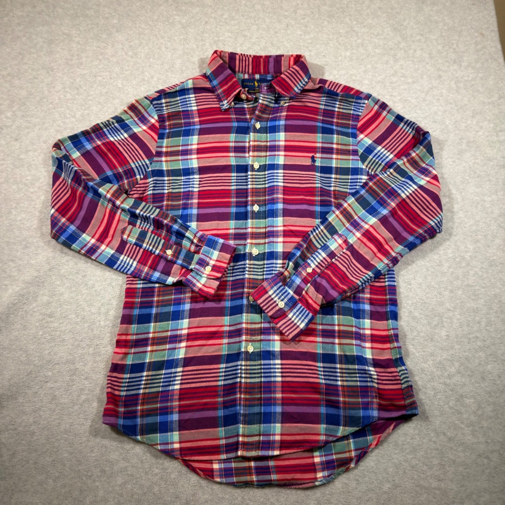 Polo Ralph Lauren Flannel Shirt Mens M Multicolor Slim Fit Plaid Logo
